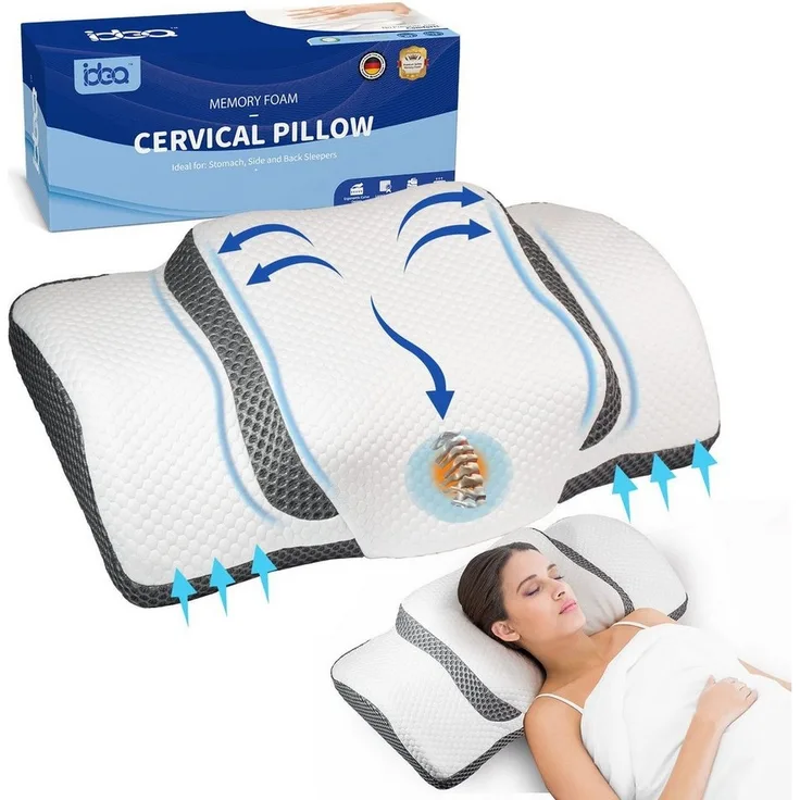 Esun Kopfkissen Memory Foam Kissen Kopfkissen, Ergonomisches Orthopädisches Kissen, Seitenschlafer, Rückenschlafer, Bauchschlafer, Set, Kissen vom OEKO-TEX® und CertiPUR Getestet, Nackenkissen für Erwachsene, Männer, Frauen