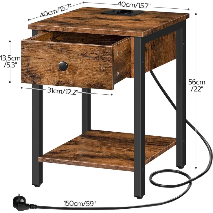 HOOBRO Nachttisch mit Ladestation USB-Anschlüssen Schublade Ablage – Bild 3