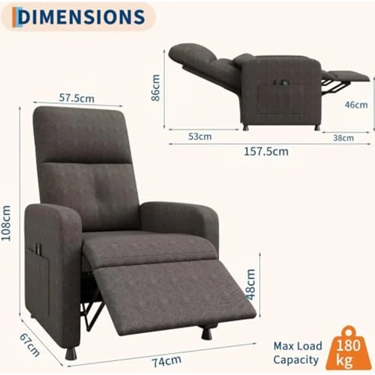 GarveeHome Fernsehsessel Elektrisch Relaxsessel Ruhesessel, massagesessel mit wärmefunktion, Verstellbarer Fernsehsessel mit Fußstütze, Einzelsofa,für Wohnzimmer, Schlafzimmer oder Büro (Braun) – Bild 2