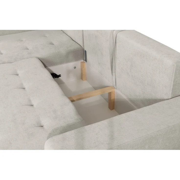 Selsey 'Larelle' Ecksofa mit Schlaffunktion & Bettkasten, Chenille, Ottomane rechts, Hellbeige – Bild 8