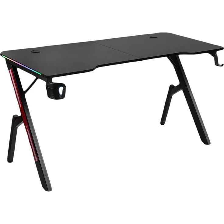 Todeco 160 x 60cm Gaming Tisch mit LED, Gaming Schreibtisch, PC Tisch Gaming mit Kohlefaseroberfläche, mit Kopfhörerhaken Getränkehalter, Ergonomischer PC Gaming Tisch – Bild 1