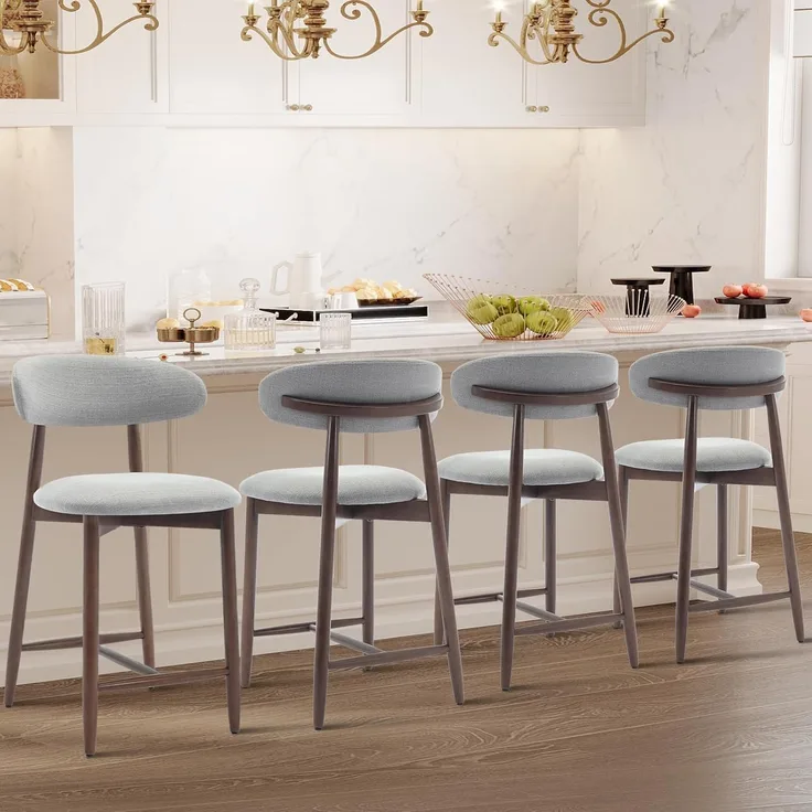 COLAMY Barhocker 4er Set, Bar Hocker mit Lehne, Küchenstühle mit Rückenlehne, Barstuhle mit Holzbeinen für Küche, Bar, Esszimmer, Büro, Hellgrau