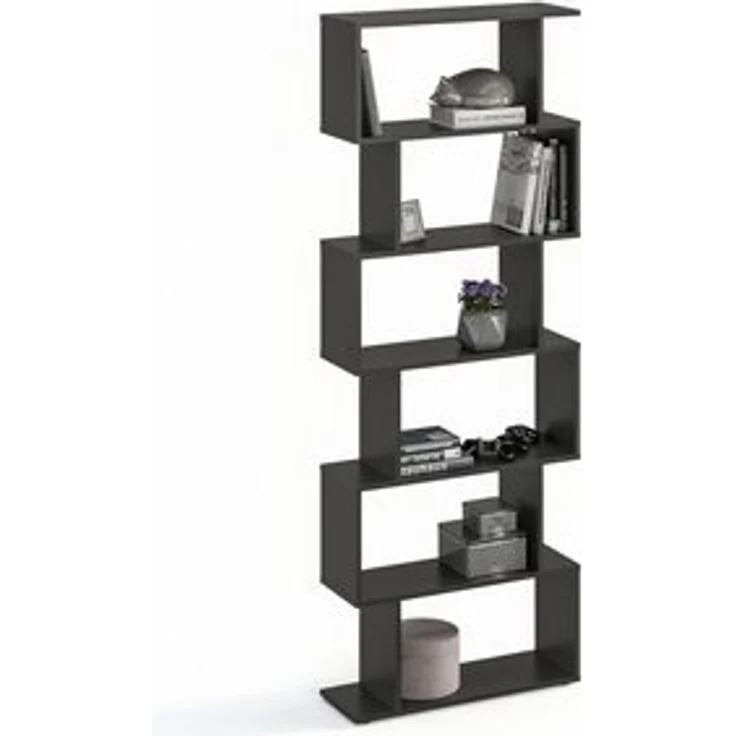 KOMTO Bücherregal Shelf 190 New Raumteiler Regal Standregal Holz und Hoch mit 6 Ebenen, S-Förmiges Modern Hochregal Aktenregal Büroregal 191x70x24 cm – Bild 6