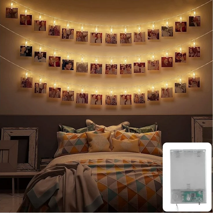 COZY HOME LED-Lichterkette Fotoclip Lichterkette - Batterie und Stecker, 30 Fotoclip LEDs I Timer-Funktion I 6 Meter I Warmweiße LED – Bild 1