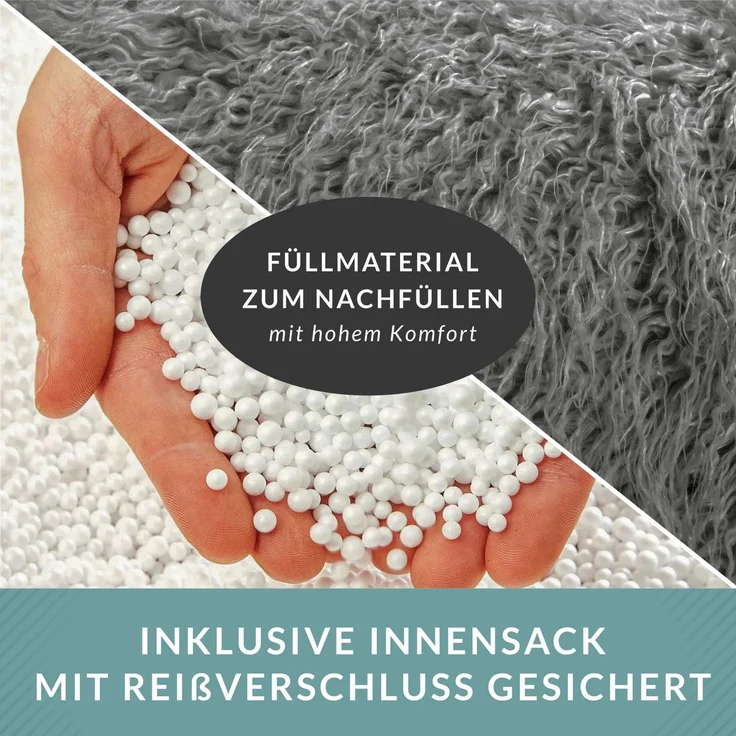 Green Bean® Sitzsack Felloptik Indoor 150x100x100cm mit 220 Liter EPS-Perlen Füllung - Kuschelig Weich Waschbar - Grau – Bild 7