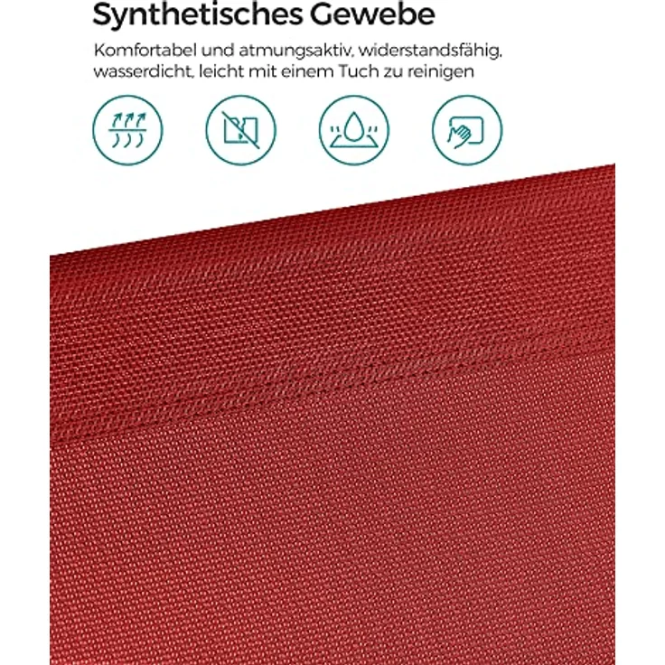 SONGMICS Sonnenliege, klappbarer Liegestuhl, 193 x 55 x 31 cm, max. Belastbarkeit 150 kg, mit Sonnenschutz, verstellbare Rückenlehne, für Terrasse Pool Garten, rot GCB19RD – Bild 10