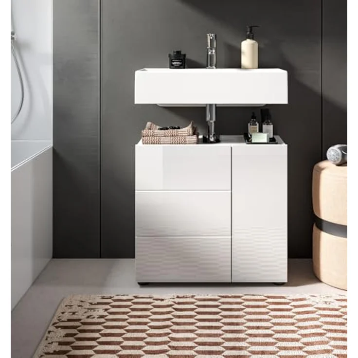 Waschbeckenunterschrank Larik in weiß Hochglanz 60 cm – Bild 8