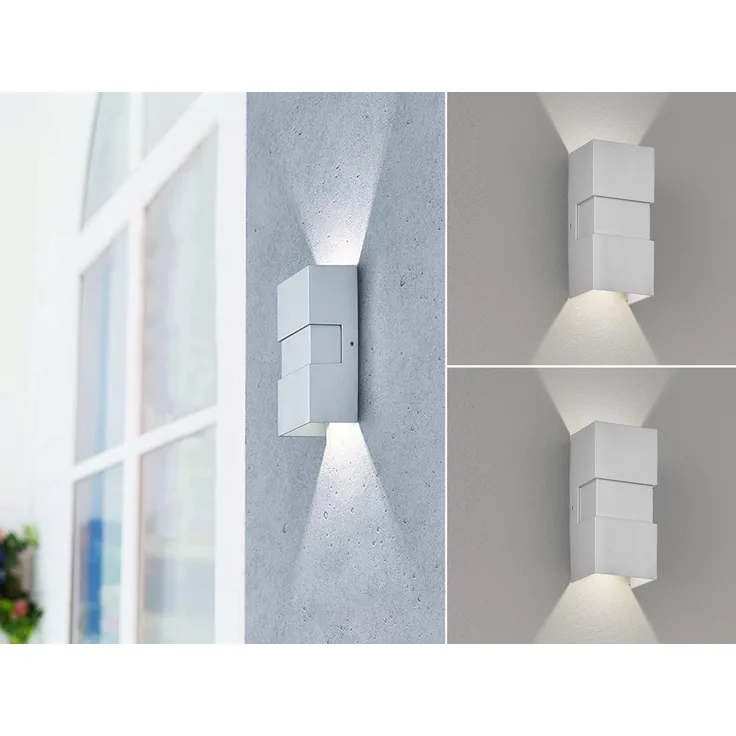 LED Außenwandleuchte 2er SET Silber mit Up and Down Licht - 7x15cm