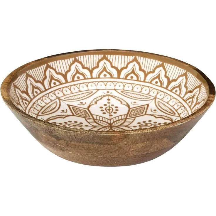 HOME DECO FACTORY, KA0567, Dune Mango Wood Terracotta Salad Bowl, Elegant and Modern Design, Ideal for Salads and Dishes, Easy to Clean, Diameter 28 cm, White and Orange