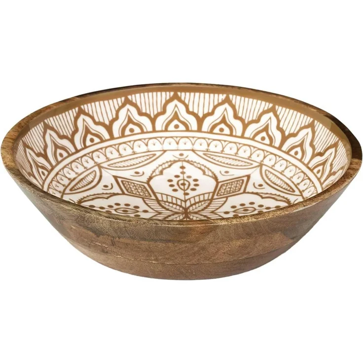 HOME DECO FACTORY, KA0567, Dune Mango Wood Terracotta Salad Bowl, Elegant and Modern Design, Ideal for Salads and Dishes, Easy to Clean, Diameter 28 cm, White and Orange