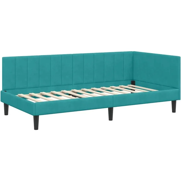 vidaXL Eckbettgestell mit Kopfteil Türkis 90 cm x 190 cm Samt 42016346 – Bild 3
