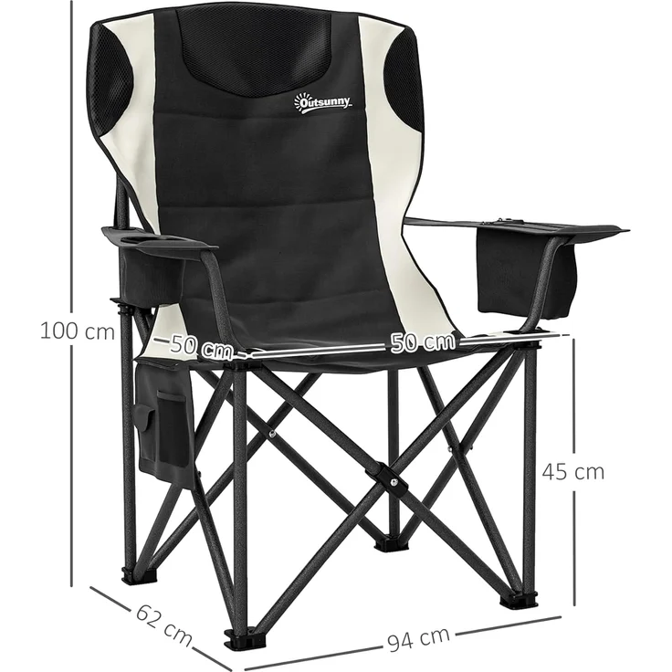 Outsunny Campingstuhl mit Armlehnen Getränkehalter Kopfstütze Kühltasche (2er Set Faltstuhl, 2 St), bis 120kg belast, gepolstert, für Garten, Camping – Bild 3