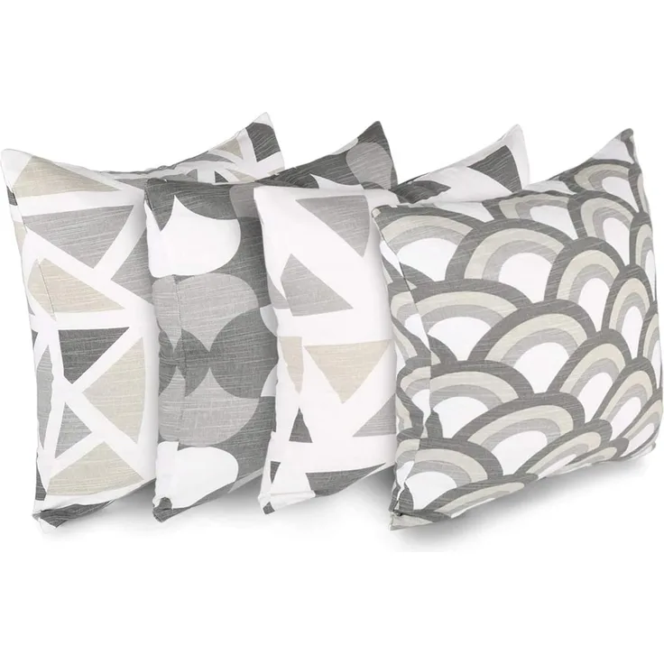 Penguin Home 4Er - Pack Dekorative Quadratische Kissen Aus Baumwolle, Luxuriöse, Stilvolle Für Wohnzimmer, Sofa, Schlafzimmer, Mit Unsichtbarem Reißverschluss, 45X45 cm (18" Inches), Grau/Weiß