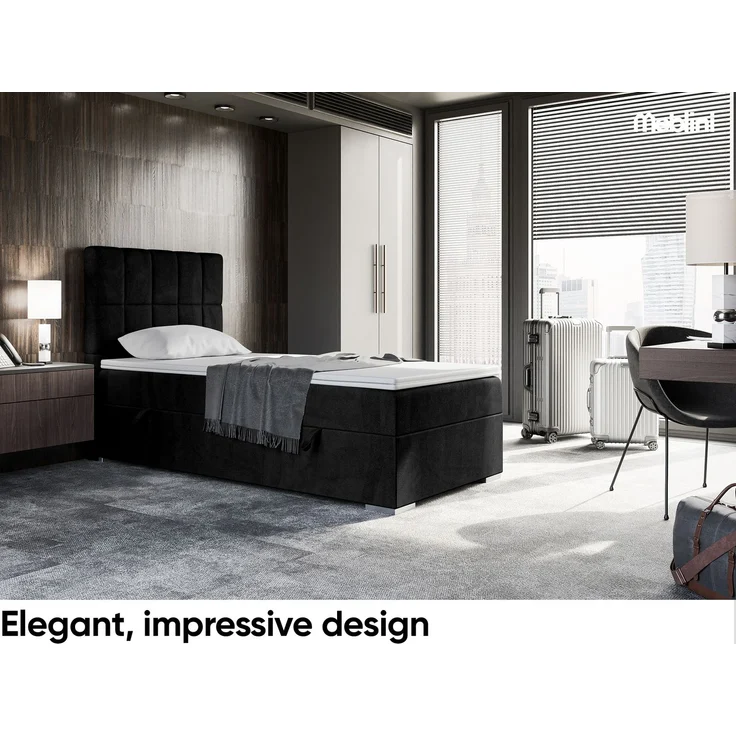 MEBLINI Boxspringbett LUKAS 80x200cm Links - H4/Schwarz Samt - mit Bettkasten - Gepolstert Einzelbett mit Topper & Taschenfederkern-Matratze – Bild 2