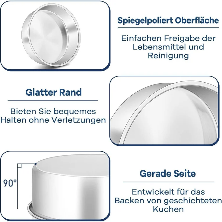 Onader Edelstahl Backform 2er Set Rund Kuchenform Geburtstag Hochzeit – Bild 3