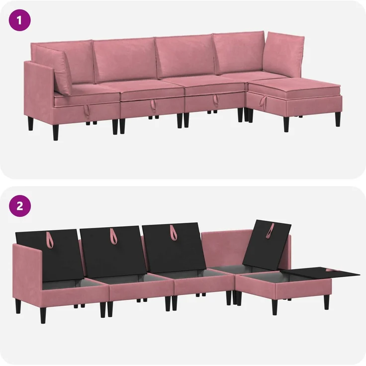 vidaXL Wohnzimmergarnitur mit Kissen mit Speicher 5 pcs Rosa Samt 3413746 – Bild 8