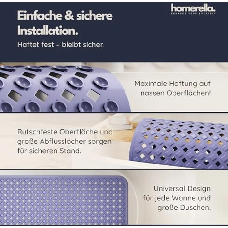Homerella Badematte rutschfest Hautsensitiv 88x39cm, INKL. AUFHÄNGUNG, Antirutschmatte Badewanne BPA frei, Duschmatte schimmelresistent & maschinenwaschbar – Bild 5