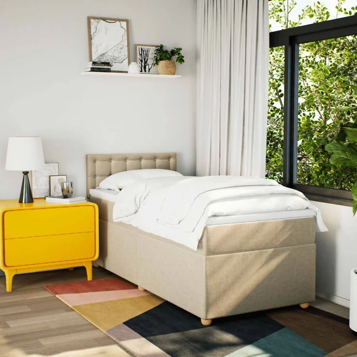 vidaXL Boxspringbett mit Matratze Creme 100x200 cm Stoff 3288910 – Bild 4