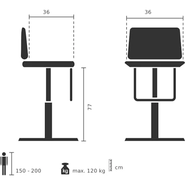Hjh Office LONSO 10, Barhocker mit schmutzabweisendem Kunstlederbezug, zeitloses Design – Bild 3