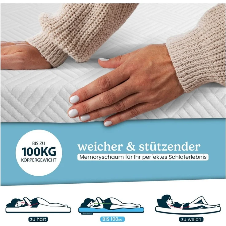 Gentle North, Topper Memory Schaum Topper 5/7 cm - Matratzentopper, 5 cm hoch, Memoryschaum, ergonomisch, rutschfest, schadstoffgeprüft – Bild 2