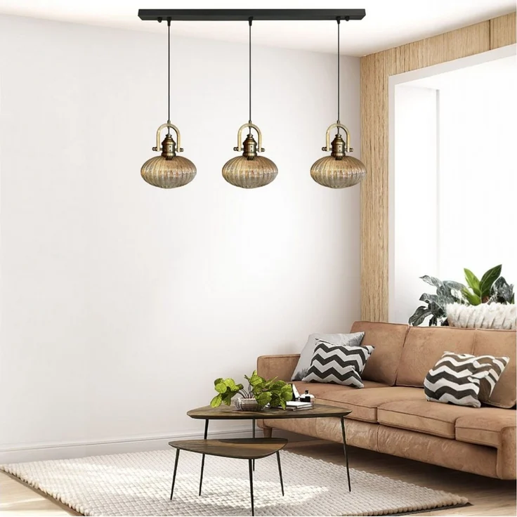 Bamyum Pendelleuchte Pendelleuchte Elegant Dreifacher Kronleuchter Glas, Retro Hängelampe, ohne Leuchtmittel – Bild 3