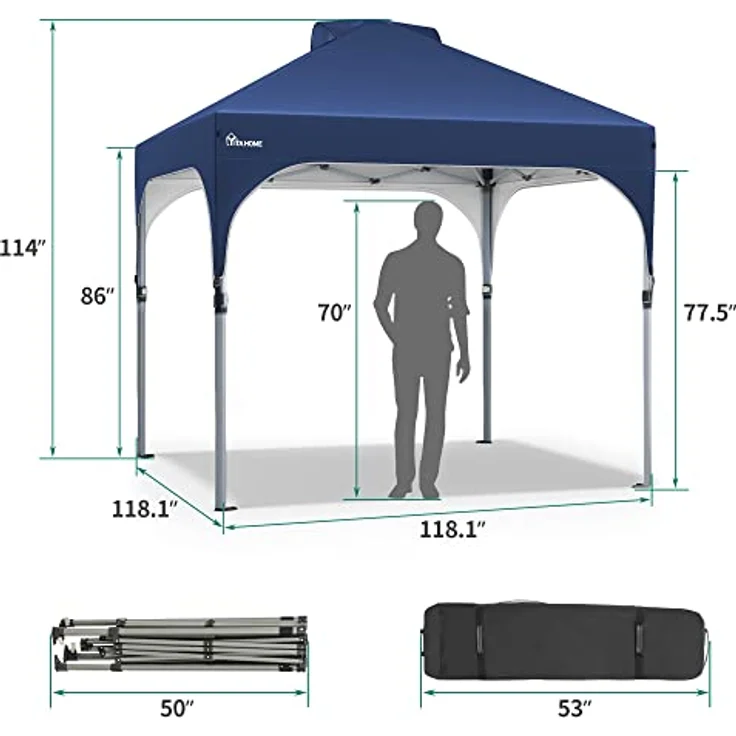 YITAHOME 3X3 wasserdichte Pavillon Faltpavillon, Faltbarer Pop up Pavillon Outdoor Anti-UV Gartenpavillon Höhenverstellbarfür Alle Jahreszeiten Für Party Camping Märkte Pool Festival, Blau – Bild 5