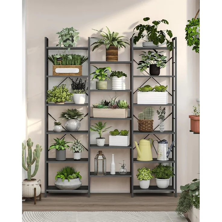 Bücherregale, Standregale, Regal mit 17 Fachböden, 6 Etagen, Verstellbarer Abstand, 24 x 152 x 186 cm, Tragfähigkeit 340 kg, Wohnzimmer, Büro, Schwarz mit Holzmaserung – Bild 1