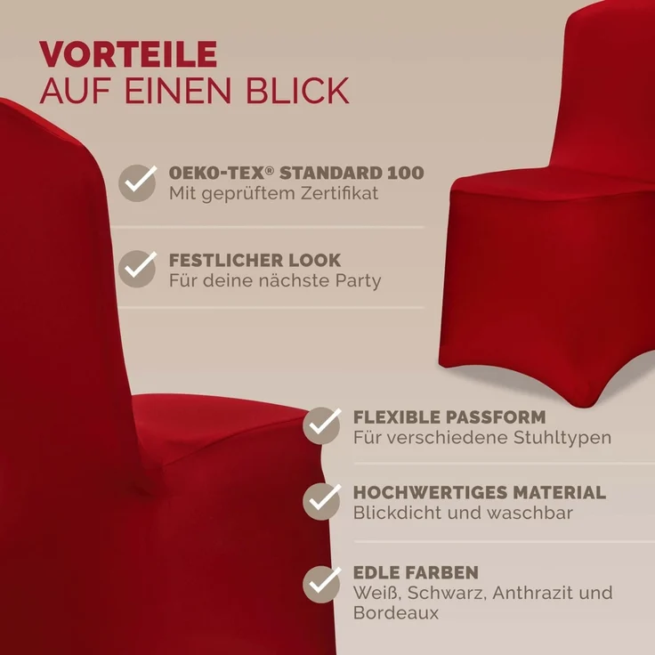 DETEX® 10er Set Stuhlhussen Stuhlbezug Stretch Bordeaux Rot Weihnachten – Bild 7