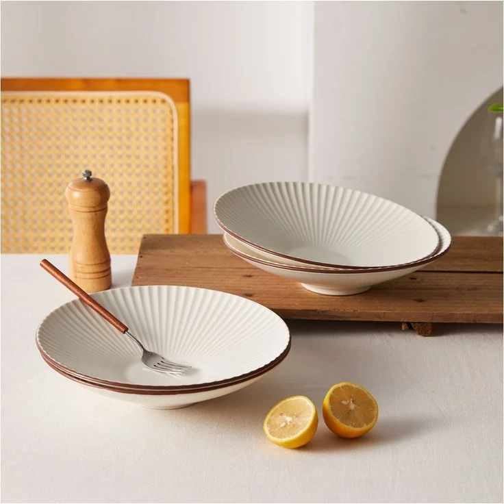 JIWOO Teller 4er Ø24,8cm, Salatteller Pastateller Frühstücksteller Dessertteller, (4 St), Keramik Hochwertiges Tellerset Weiß Mikrowellen spülmaschinenfest – Bild 3
