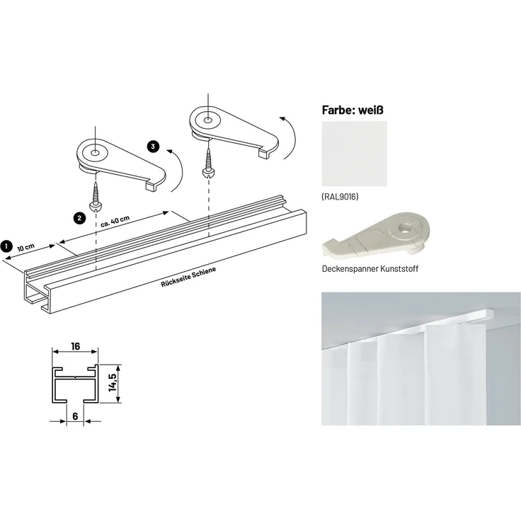 Deco-Raum® 'Square' Gardinenschiene, Aluminium, 440 cm, Weiß – Bild 3