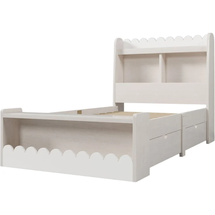Kinderbett / Einzelbett Stauraumbett 230×98×100 cm (L×B×H) – Massivholz & MDF mit Lattenrost, Liegefläche 90×190 cm, Weiß + Light Oak – Bild 9