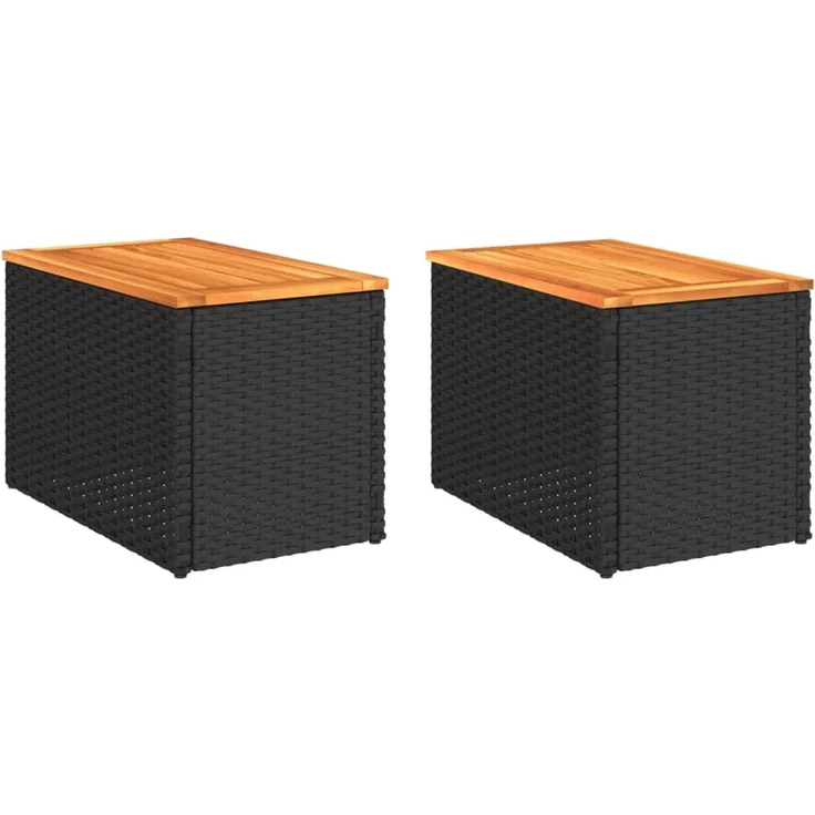2 pcs Gartentische, Beistelltische Schwarz 55x34x37cm Poly Rattan Holz – Bild 2