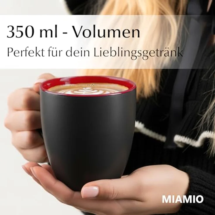MiaMio Tasse MIAMIO - 6 x 350 ml Kaffeetassen Set Außen Schwarz Innen Farbig – Bild 8