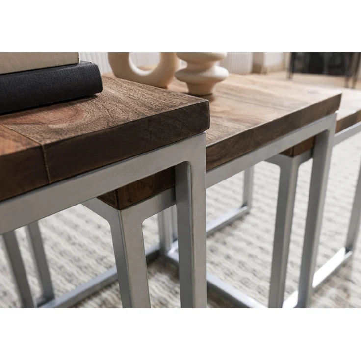 Beistelltisch 3er-Set Sheesham braun geölt LOUNGE COLLECTION #02 – Bild 7