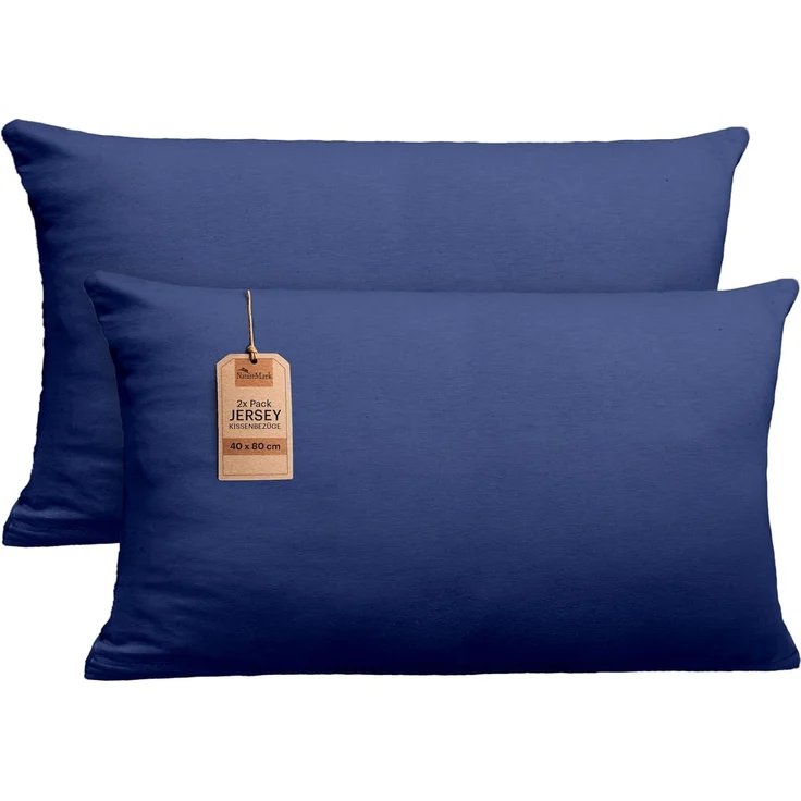 NatureMark 2er Pack Jersey Kissenbezug Kissenhülle Kissenbezüge Seitenschläferkissen Nackenkissen viele Größen und Farben (40x80 cm, Navy blau) – Bild 1