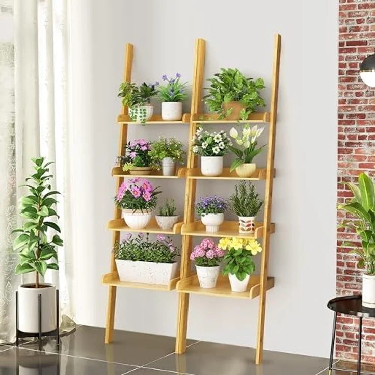 Ribelli Leiterregal mit 4 Ablagen, Bücherregal aus 100% Bambus, ca. 33T x 43,5B x 175H cm, Standregal gegen Wand für Arbeitszimmer, Wohnzimmer, Badezimmer, Küche, 510301 – Bild 3