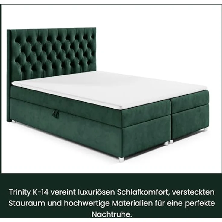 Best For Home Boxbett Trinity K-14, Boxspringbett mit Bettkasten, Grün, 200x200 cm, Höhe ca. 18 cm – Bild 7