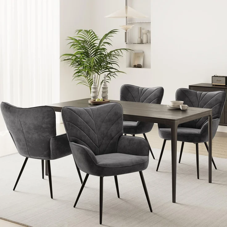 COLAMY Esszimmerstühle mit Armlehnen 4er Set, Stühle Esszimmer mit Rückenlehne, Polsternder Küchenstühle Gepolstert mit Wingback, Dining Chairs mit Holzbeinen für Esszimmer, Küche, Restaurant, Grau