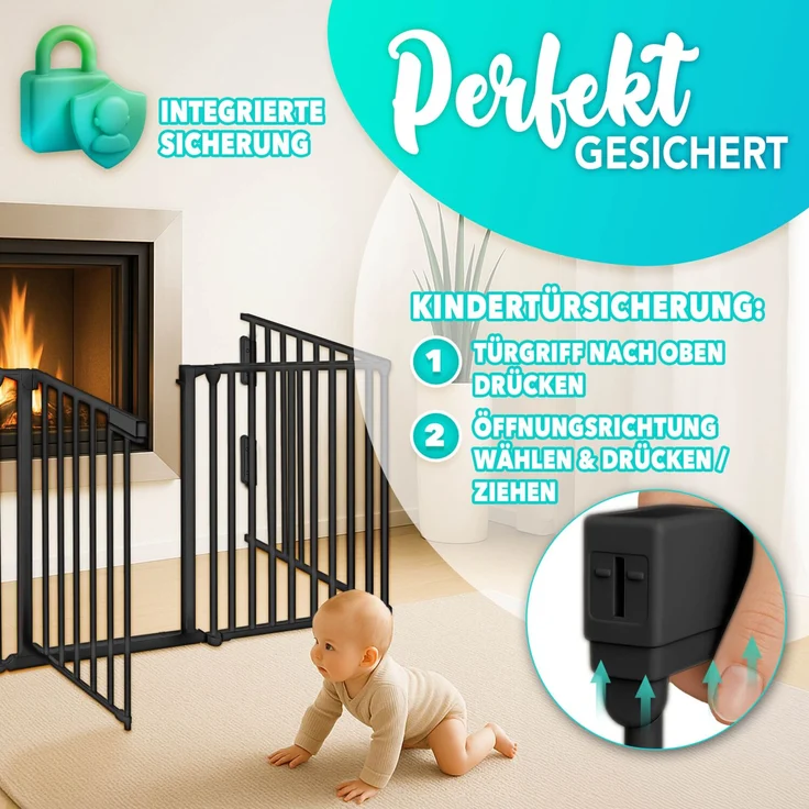KIDUKU® Kaminschutzgitter Baby Schwarz - 600 cm Länge Absperrgitter Ofenschutzgitter Laufstall Türschutzgitter – Bild 3