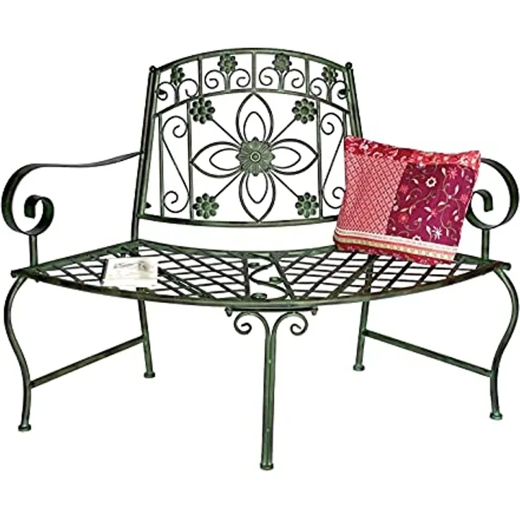 DanDiBo Sitzbank Halbrund Metall Wetterfest Grün 130 cm Baumbank 96009 Gartenbank Parkbank Eisenbank