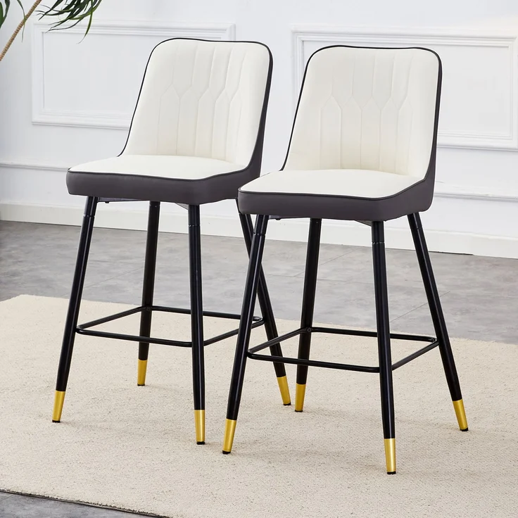 2er-Set Barhocker, 100 cm hoch, aus PU-Leder in Weiß/Dunkelgrau-Kombination mit schwarzem Metallgestell und bequemer Fußraste, In mehreren Farben erhältlich – die ideale Wahl für Ihre Hausbar.--Dunkelgrau, Weiß+Silber--42x45x100cm--YOUDENOVA – Bild 3