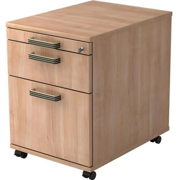 Rollcontainer AC20 58cm, 1 Schub, 1 HR, Schloss, SG Nussbaum