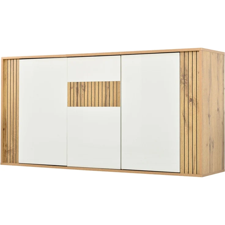 DESVIAE Sideboard Weiß/Naturholz aus MDF/Spanplatte – 140x71x35 cm – 3 Türen, 6 Fächer – Bild 8