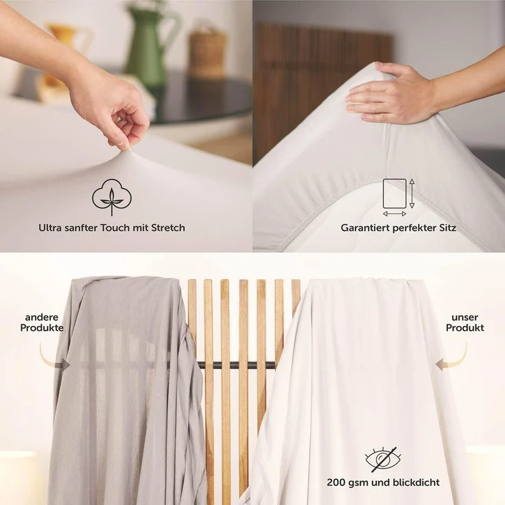 Blumtal Luxus Spannbettlaken 180x200 cm Boxspringbett 2er Set bis 40cm Höhe - Oeko-Tex Zertifizierte Baumwoll Bettlaken 180x200 Boxspringbett - Spannbettlaken 180x200 cm Baumwolle - Ivory – Bild 2