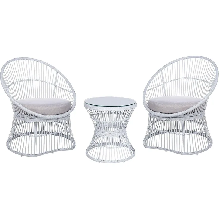 Beliani 'Mesyna' Bistro Set mit Kissen, Rattan Weiß, 42 x 42 x 46 cm