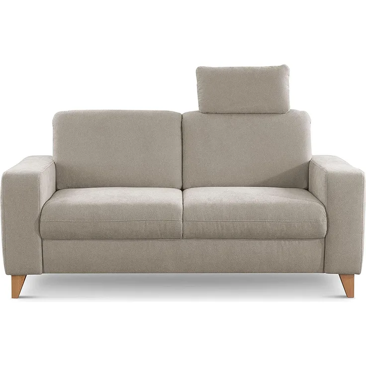 CAVADORE 2er Sofa Lotta / Skandinavische 2-Sitzer-Couch mit Federkern, Kopfstütze und Holzfüßen / 173 x 88 x 88 / Webstoff, Creme
