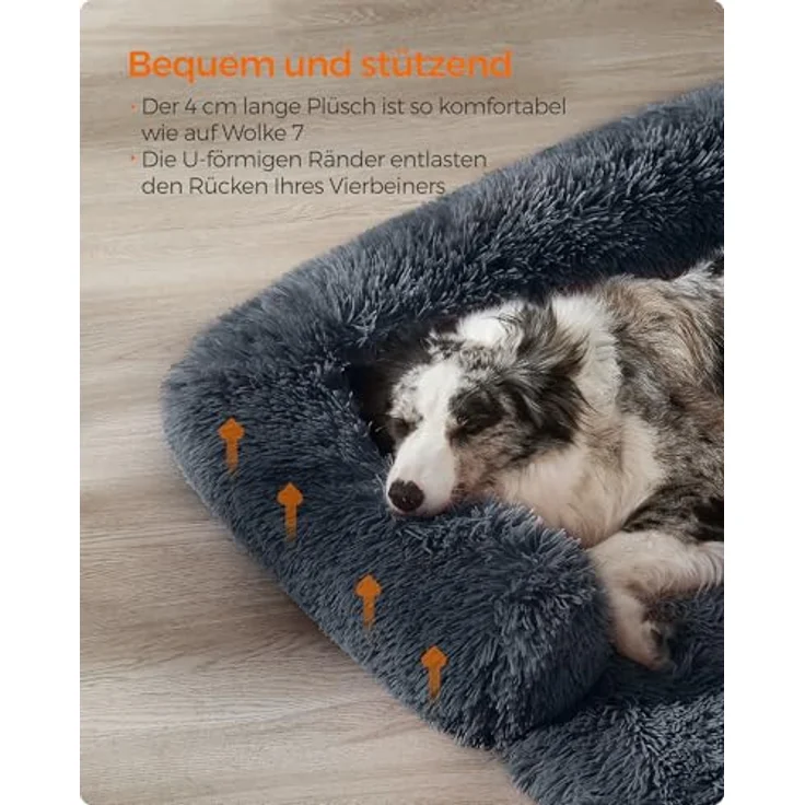 Feandrea FluffyHug Hundebett Plüsch, Größe XL, für mittelgroße und große Hunde, dunkelgrau, 110 x 95 x 18 cm – Bild 5