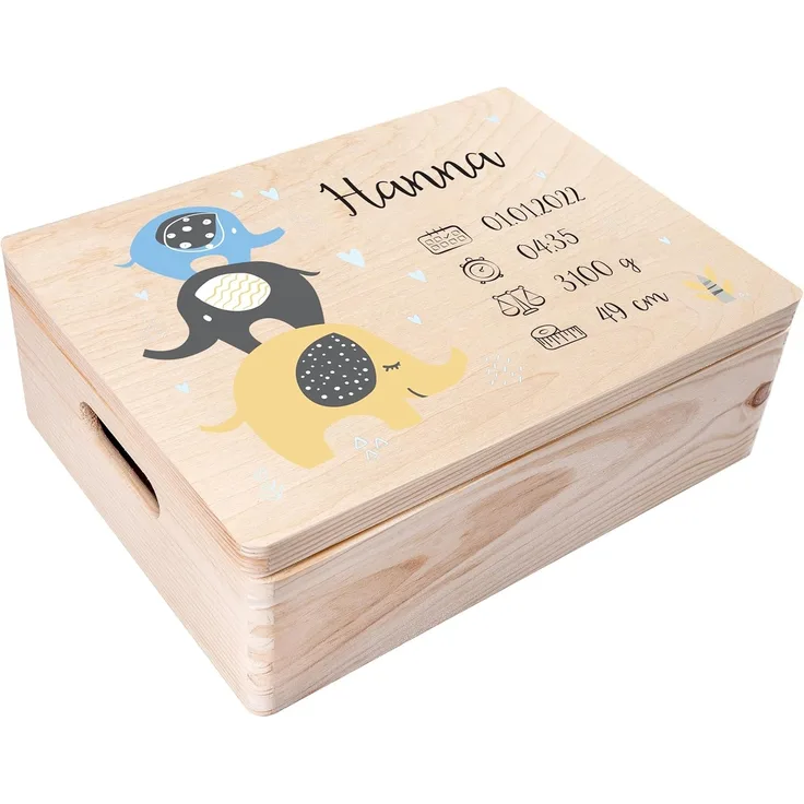 Creative Deco Holzkiste Erinnerungsbox Baby, Geschenk zur Geburt, Natur 40 x 30 x 14 cm