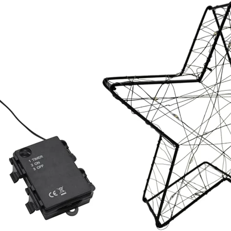 Spetebo LED Stern Metall schwarz 2er Set für Außen batteriebetrieben, Timer, LED fest integriert, warm weiß, IP44 Spritzwasserschutz – Bild 4
