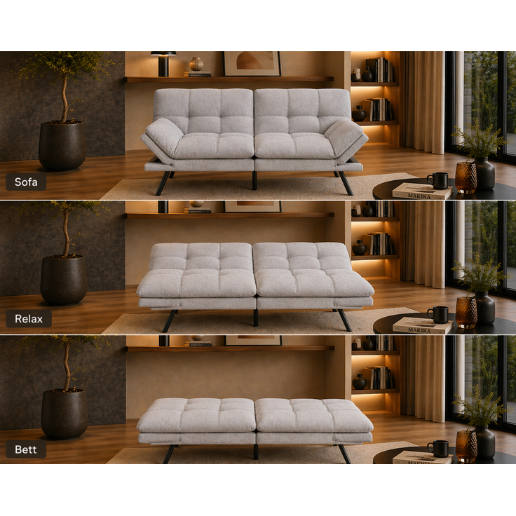 Makika 'Paul' 3-Sitzer Schlafsofa, Schaumstoff grau, 81 x 87 x 179 cm – Bild 2